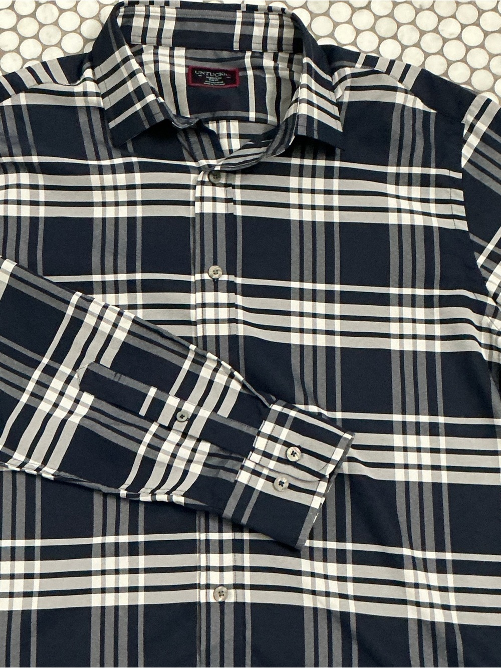 UNTUCKit Delucca Slim Fit Navy Blue Plaid Button Down Shirt Size M